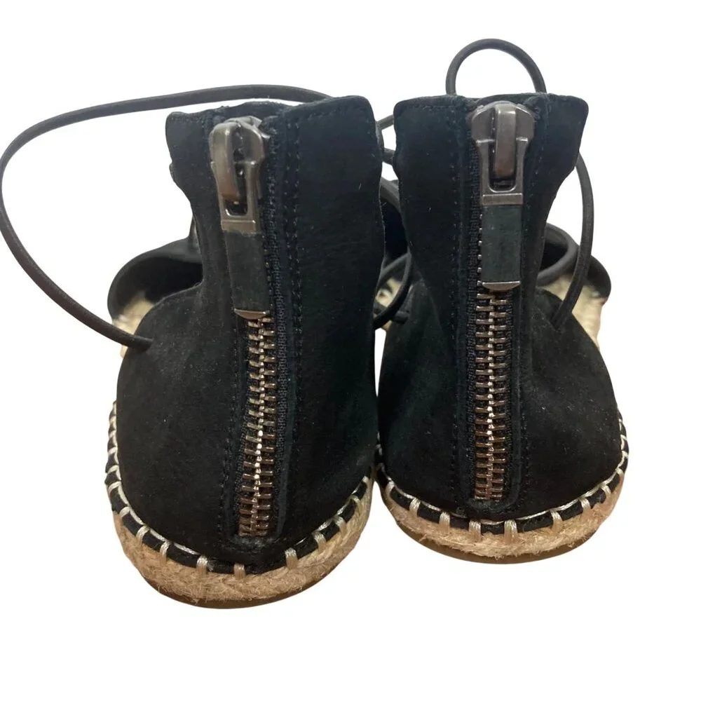Eileen Fisher Lace Espadrille Flats Womens 8 Black Suede Strappy Sandals